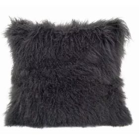 20" Charcoal Genuine Tibetan Lamb Fur Pillow with Microsuede Backing (Pack of 1)