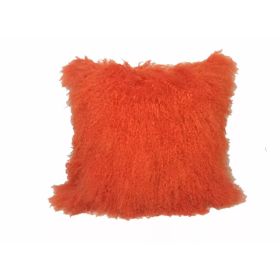 20" Orange Genuine Tibetan Lamb Fur Pillow with Microsuede Backing (Pack of 1)