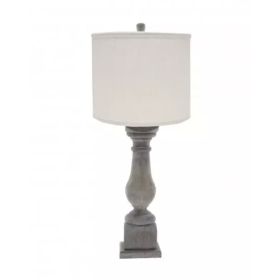 White Washed Wood Finish Table Lamp with Ivory Linen Shade (Pack of 1)