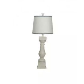 Distressed White Traditional Table Lamp with Ivory Lined in Blue Shade (Pack of 1)