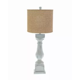 Distressed White Traditional Table Lamp with Brown Linen Shade (Pack of 1)