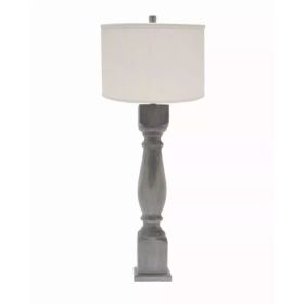 Brown Washed Wood Finish Table Lamp with Ivory Linen Shade (Pack of 1)