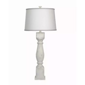Distressed White Table Lamp with Ivory and Grey Shade (Pack of 1)