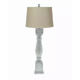 Distressed White Table Lamp with Linen Fabric Shade (Pack of 1)