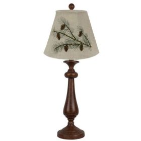 Distressed Brown Traditional Table Lamp with Pine Cone Embroidered Shade (Pack of 1)