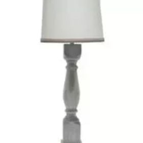 Brown Washed Wood Finish Table Lamp with White Linen Shade (Pack of 1)