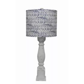 Distressed White Table Lamp with Patterned Shade (Pack of 1)