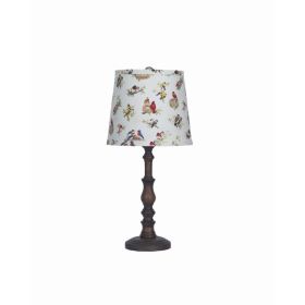 Distressed Brown Traditional Table Lamp with Birds Printed Shade (Pack of 1)