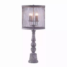 Distressed Grey Traditional Table Lamp with Mesh Metal Shade (Pack of 1)