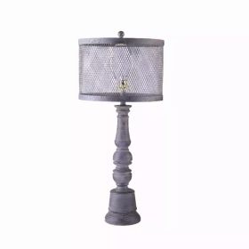 Distressed Dark Grey Traditional Table Lamp with Mesh Metal Shade (Pack of 1)