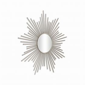 Striking Silver Metal Sunburst Design Wall Mirror (Pack of 1)