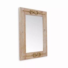 Brown Wood Finished Frame with Nautical Rope Accent Wall Mirror (Pack of 1)