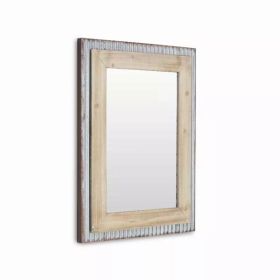 Glavanized Metal and Wood Rectangular Frame Wall Mirror (Pack of 1)