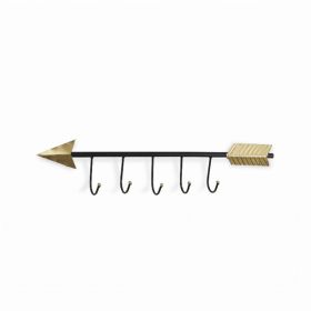 Black and Gold Metal Arrow Design Wall decor with 5 Hanging Hooks (Pack of 1)