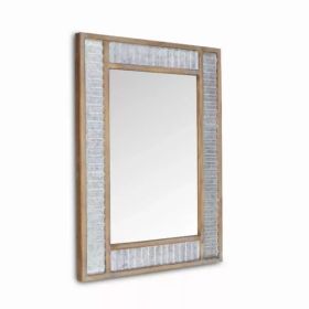 Modern Farmhouse Rectangular Wood and Galvanized Metal Wall Mirror (Pack of 1)