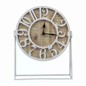 9" Round Semi-Glossy White Finish Desk Clock (Pack of 1)