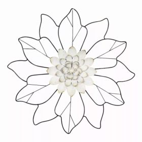 White Speckle Metal Flower and Silhohette Leaves Wall decor (Pack of 1)