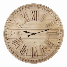 32" Round Natural Wood Face Roman Numeral Wall Clock (Pack of 1)