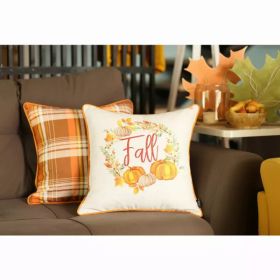 Set of 2 18" Fall Thanksgiving Pumpkin Throw Pillow Cover in Multicolor