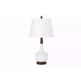 Set of 2 White Ceramic  Wood Retro Table Lamp