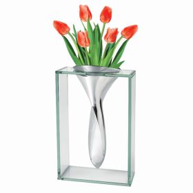 14" Mouth Blown Crystal Non Tarnish Aluminum and Glass Vase (Pack of 1)