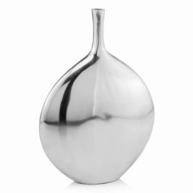 3.5" X 11.5" X 16" Silver Aluminum Large Long Neck Disc Vase (Pack of 1)