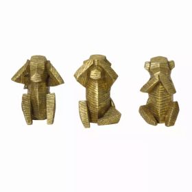 S/3 Gold Distressed Wise Monkey Sculptures (Pack of 1)