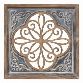 Distressed Blue Enamel Metal and Wood Framed Wall Art (Pack of 1)
