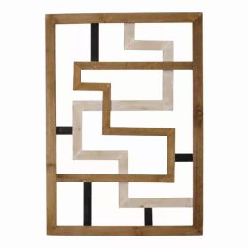 Modern Maze Natural White and Black Wood Panel Wall Art (Pack of 1)