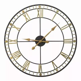 Oversized Vintage Style Metal Wall Clock  Black  Gold Numerals (Pack of 1)