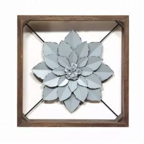 Blue Metal & Wood Framed Wall Flower (Pack of 1)