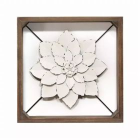White Metal & Wood Framed Wall Flower (Pack of 1)