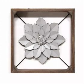 Grey Metal & Wood Framed Wall Flower (Pack of 1)