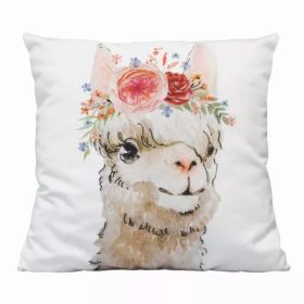 Boho Chic Flowers and Llama White Square Pillow (Pack of 1)