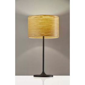 Homespun Wood Grain Shade Black Metal Table Lamp (Pack of 1)