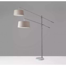 Two Light Adjustable Long Arm Floor Lamp in Brushed Steel (Pack of 1)
