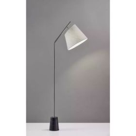 Brushed Steel Floor Lamp Black Marble Block Base and Angled White Linen Shade (Pack of 1)