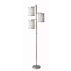 Three Light Floor Lamp Brushed Steel with White Fabric Lanterns (Pack of 1)