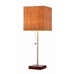 Eco Friendly Cork Square Shade with Walnut Finish Wood Base Table Lamp (Pack of 1)