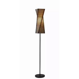 Tall Sculptural Twist Floor Lamp with Black Cane Stick And Natural Paper Shade (Pack of 1)