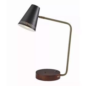 Antique Brass Enhanced Tech Desk Lamp with Black Metal Vented Cone Shades (Pack of 1)
