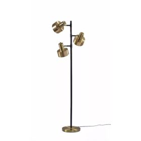 Three Light Floor Lamp with Matte Black Pole and Adjustable Antique Brass Metal Shades (Pack of 1)