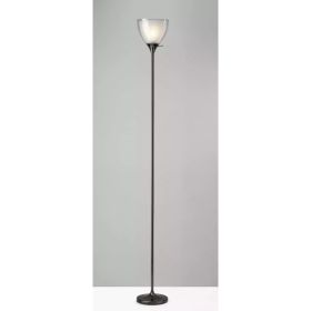 Shiny Black Nickel Finish Metal Torchiere Floor Lamp with Frosted Inner Shade (Pack of 1)