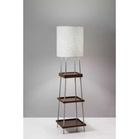 Walnut Wood Metal Shelf Floor Lamp with Charging Station (Pack of 1)