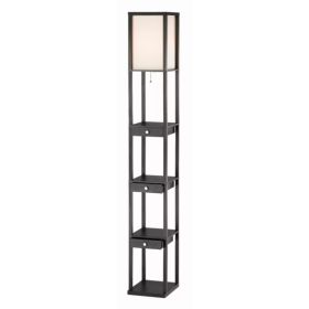 Three Drawer and Shelf Floor Lamp with Black Wood Finish (Pack of 1)