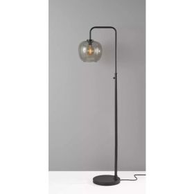 Matte Black Metal Arc Floor Lamp with Smoked Glass Globe Shade and Vintage Edison Bulb (Pack of 1)