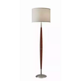 Elliptical Shape Walnut Wood Finish Floor Lamp with Satin Steel Accents and White Fabric Drum Shade (Pack of 1)