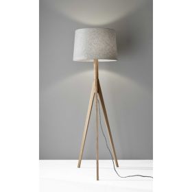 Natural Wood Floor Lamp with Tripod Base and Grey Felt Tapered Drum Shade (Pack of 1)