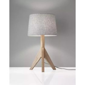 Natural Wood Tripod Base with Grey Felt Tapered Drum Shade Table Lamp (Pack of 1)