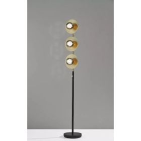Soft Spotlight Floor Lamp with Three Black Metal and Smoked Glass LED Globes (Pack of 1)